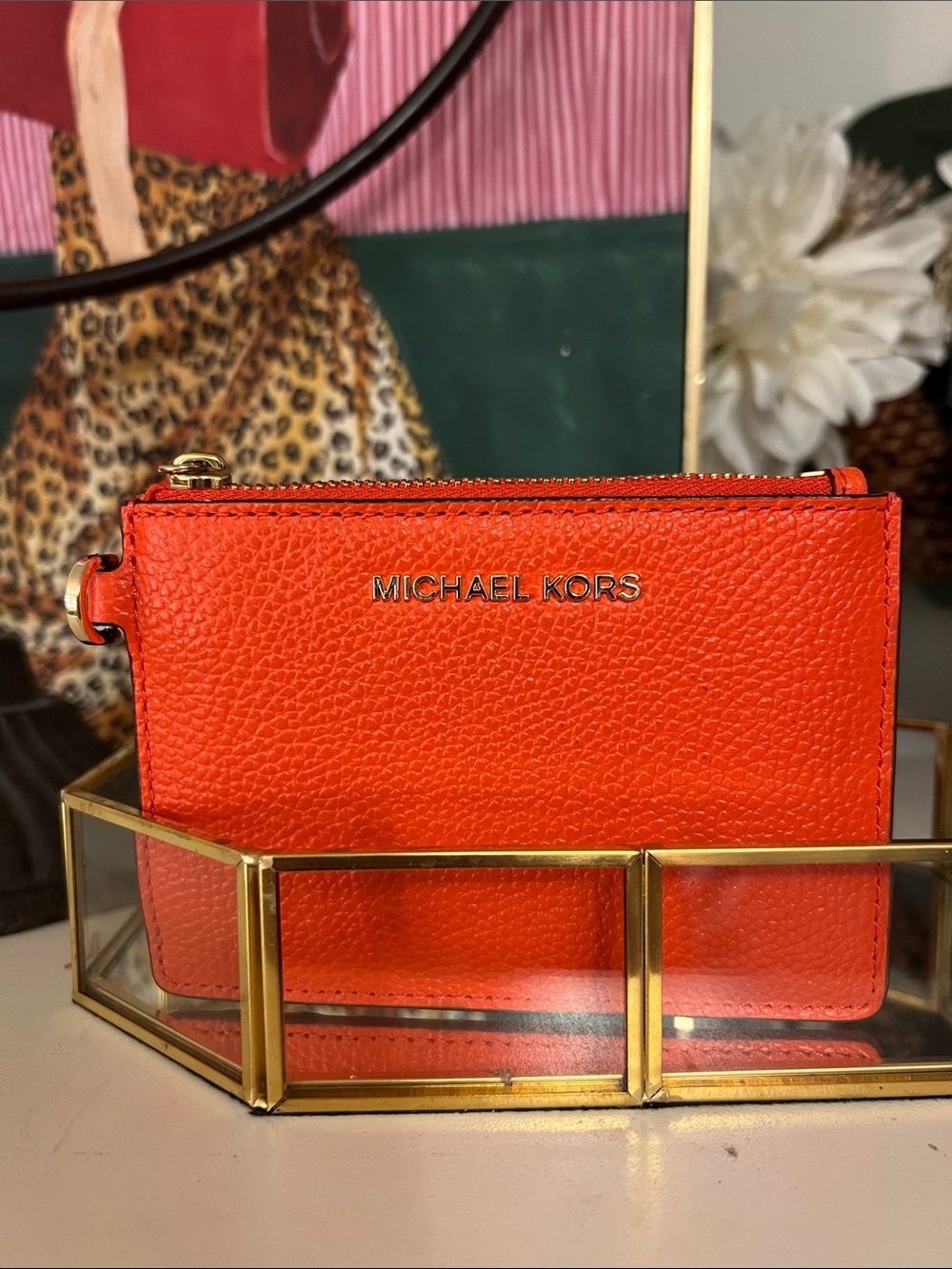Michael Kors Mercer Orange Spice Leather Zip Card Case style: 32T7GM9P0L
